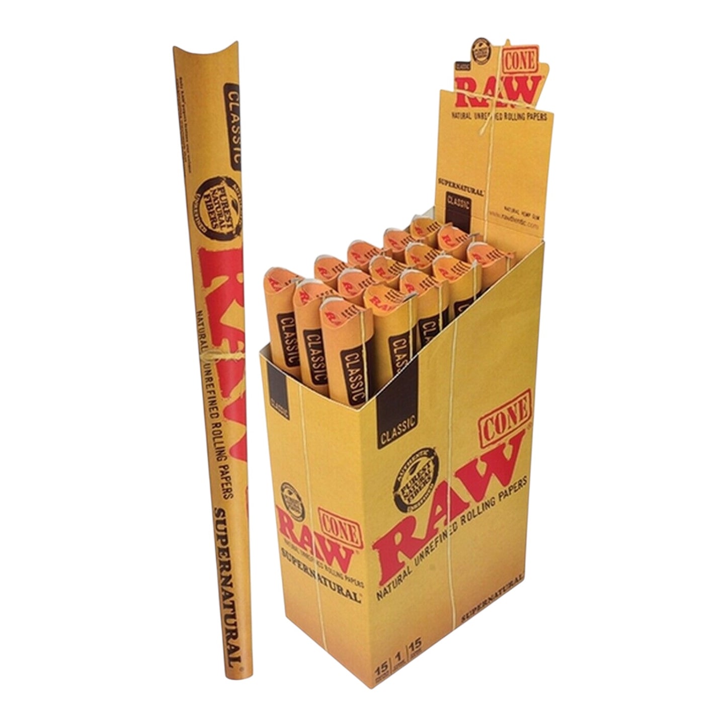 12 Inch Pre-Rolled Cones - RAW Classic Supernatural - 15 Per Full Box.